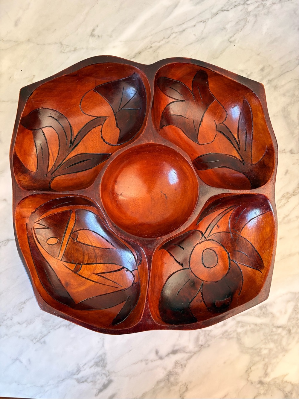 Vintage Monkey Pod Wood Divided Serving Bowl